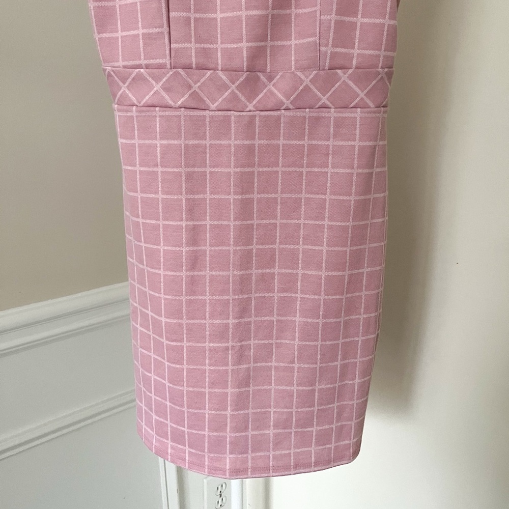 EVERLY JUNE Pink Plaid Mini Knit Tank Dress Checkered Stretch Women’s Medium - Picture 4 of 8